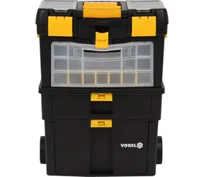 Vorel Pojazdný box na náradie s organizérom / Dielenský vozík / 3dielny / Plast / 46x22x62 cm