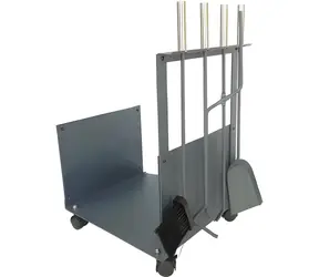 OEM Krbový kôš na drevo s náradím / Krbový kôš / oceľ a drevo / výška 62 cm