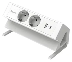 Fellowes stolný zásuvkový blok so svorkou biela / Zásuvkový blok / 2x Schuko / USB-A / USB-C PD 30W / 2 m