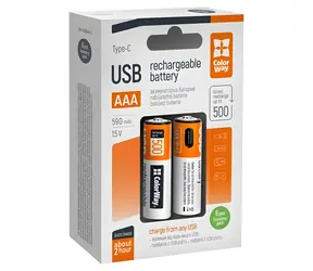 Colorway nabíjacia batéria AAA 590 mAh / Nabíjacia batéria / 1,5 V / USB-C / 6 ks