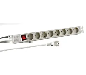 19" EFB Zásuvkový panel 1HE šedá / Predlžovací prívod / 8x CEE 7/3 / Vypínač / Hliník / 16 A