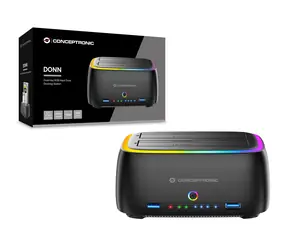 Conceptronic Dokovacia stanica 3.5"/2.5" SATA HDD/SSD čierna / USB 3.2 Gen 1 Type-C / RGB podsvietenie / 2x slot