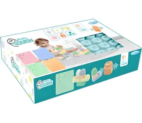 MOCHTOYS Sada senzorických podložiek Play&Squish / 4 podložky + 24 kociek / Mäkký certifikovaný materiál