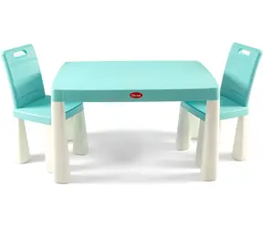 DOLONI Plastový stolík so stoličkami modro-biely / Nastaviteľná stolička / 83 x 58 x 48 cm