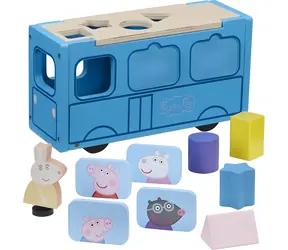 CHARACTER Drevená vkladačka Prasiatko Peppa Školský autobus / Drevená hračka / 4 vkladacie tvary / FSC drevo / od 2 rokov