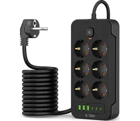 Tech-Protect Predlžovací kábel 6 zásuviek čierna / Predlžovací kábel / 6x zásuvka / 2 m