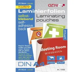 GENIE Laminovacie vrecká samolepiace A4 80 mic / Laminovacie fólie / 25 ks / Vodeodolné