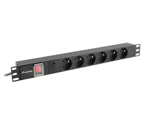 Lanberg PDU čierna / Zásuvková lišta do racku / 19" 1U / 6x zásuvka PL / 16 A / 2 m