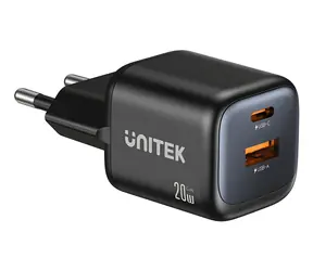 Unitek Zeno čierna / Sieťová nabíjačka / GaN / USB-C PD 20W / USB-A / 2 porty