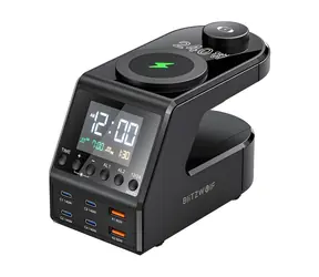 BlitzWolf BW-FW10 čierna / Nabíjací budík / 240W / 2x USB-A + 4X USB-C / bezdrôtové nabíjanie