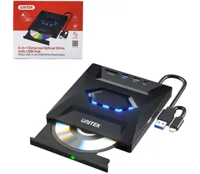 Unitek externá napaľovačka DVD/CD s USB hubom / Externá napaľovačka DVD/CD / USB Hub 5Gbps / Čítačka SD kariet