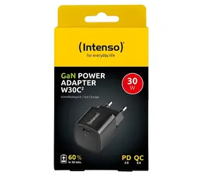 INTENSO W30C2 GaN čierna / Nabíjačka / USB-C / PD 3.0, QC 4.0 / 30 W