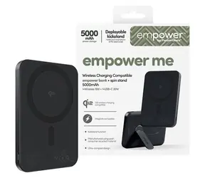 PanzerGlass empower Spin Stand Space Black / Powerbanka / 5000 mAh / otočný stojan