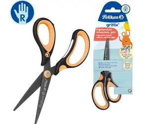 Pelikan Griffix detské nožnice NeonBlack / Špicaté / Pravák / Ergonomická rukoväť
