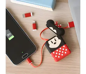 ThumbsUp! Minnie Mouse čierna, červená / Nabíjací kábel 3v1 / Lightning / Micro USB / USB-C / 0,6 m
