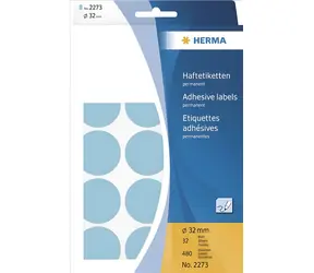Herma Hárkové etikety modré O32mm / Etikety / 32 listov / 480 ks / 111x170 mm
