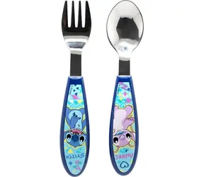 STOR Detský príbor 2ks Stitch a Angel / Nerezová oceľ / Bez BPA