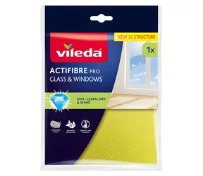 Vileda Actifibre Pre žltá / Utierka na okná a sklo / Mikrovlákno / Nezanecháva šmuhy / Pranie 60 °C
