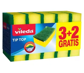 Vileda Tip-Top hubka na riad žlto-zelená / Hubička na riad / Abrazívna / 5 ks