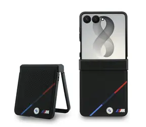 BMW M PU Perforated Tricolor Stripe čierna / Zadný kryt / pre Samsung Galaxy Z Flip8 / magnetický / PU koža