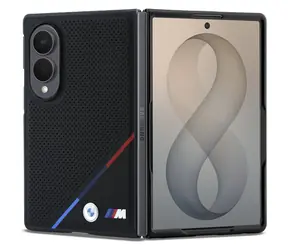 BMW M PU Perforated Tricolor Stripe pre Samsung Galaxy Z Fold8 čierna / Zadný kryt / Magnetický / PU koža