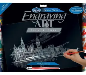 ROYAL & LANGNICKEL Strieborný škrabací obrázok Big Ben & Parlament / 37 x 29 cm / od 8 rokov