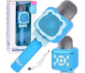 JOKOMISIADA Karaoke mikrofón modrý / Bluetooth / nahrávanie a prehrávanie / 5 zvukových efektov / slot na kartu
