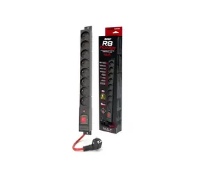 Acar R8 Power čierna / Predlžovací kábel / 8 zásuviek / 5 m / prepäťová ochrana