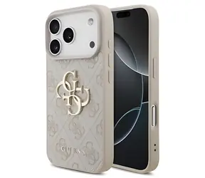 Guess PU 4G Metal Logo ružová / Zadný kryt pre Apple iPhone 18 Pro / Kovové Logo