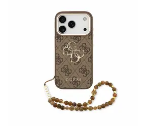 Guess PU 4G Metal Logo Strap pre iPhone 18 Pro Max hnedá / Zadný kryt / Umelá koža / Kovové Logo