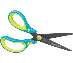 Pelikan Griffix detské nožnice pre ľavákov modro-limetkové / Nožnice / Špicaté / Titánová čepeľ / 15 cm