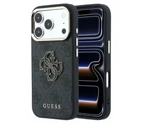 Guess PU 4G Resin Metal Logo pre iPhone 18 Pre čierna / Zadný kryt / Umelá koža / Kovové Logo