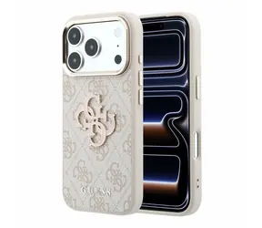 Guess PU 4G Resin Metal Logo pre iPhone 18 Pre ružová / Zadný kryt / Umelá koža / Kovové Logo