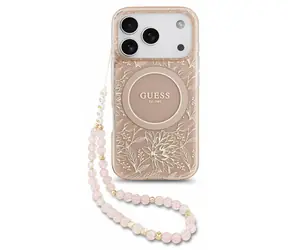 Guess IML Flowers Allover Strap MagSafe pre iPhone 18 Pre Pink / Zadný kryt / MagSafe