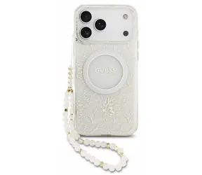 Guess IML Flowers Allover Strap iPhone 18 Pro Max White / Zadný kryt / MagSafe
