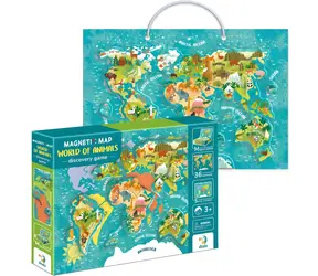 DODO Magnetická hra Mapa sveta so zvieratami / Magnetky / 36 dielikov / Prenosná herná doska