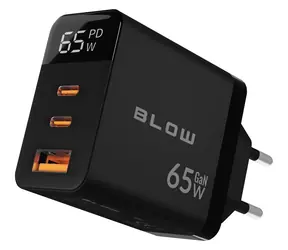 Blow GaN 65W LCD čierna / Sieťová nabíjačka / 2x USB-C / PD 65W / displej wattmetra