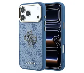 Guess PU 4G Resin Metal Logo iPhone 18 Pre modrá / Zadný kryt / Umelá koža / Kovové Logo