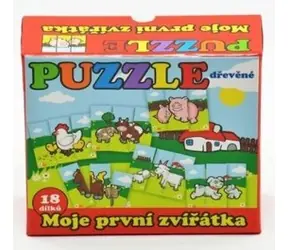 TEDDIES Drevené puzzle Moje prvé zvieratká / 6x 3 dieliky / drevo / od 12 mesiacov