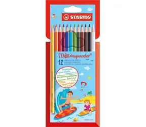 STABILO Aquacolor / Pastelky / 12 farieb / akvarelové / priemer tuhy 2,8 mm