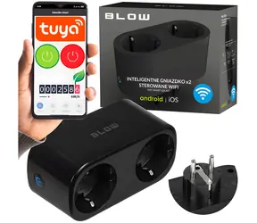 Blow Múdra WiFi zásuvka 2x čierna / Zásuvkový adaptér / Tuya / Typ F / 230V / 50-60Hz