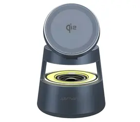 4smarts Aura Sound šedá / Bezdrôtová nabíjacia stanica / Qi2/MagSafe / 30W / Bluetooth reproduktor a LED osvetlenie