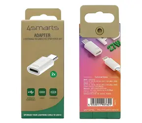 4smarts Adaptér USB-C na Lightning PD 27W biela / Adaptér / Power Delivery / hliník / 2 ks
