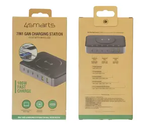 4smarts 7in1 100W čierno-šedá / Nabíjacia stanica / GaN / Bezdrôtové nabíjanie 15W / 7 portov
