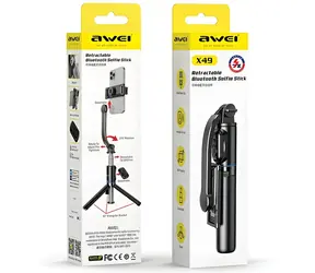 AWEI X49 čierna / Selfie tyč so statívom / Bluetooth spúšť / 106 cm