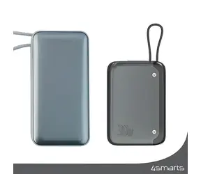 4smarts Pocket 10000mAh vesmírne šedá / Powerbanka / 30W PD / vstavaný USB-C kábel / LCD displej
