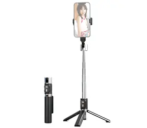 USAMS ZB324 Mini čierna / Selfie tyč so statívom / Bluetooth diaľková spúšť / Teleskopická až 1000 mm / Otočenie 270 ° / 360°