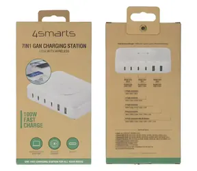 4smarts 7v1 100W nabíjacia stanica biela / Nabíjacia stanica / Bezdrôtové nabíjanie 15W / GaN / 7 portov
