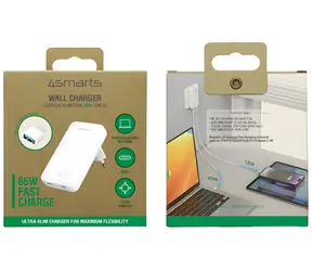 4smarts FlatPlug Slim Dual biela / Sieťová nabíjačka / GaN / 2x USB-C / 65 W
