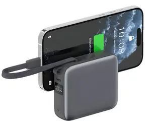 4smarts Pocket Dual Cord 10000mAh sivá / Powerbanka / 22,5 W / integrovaný kábel USB-C 15 cm / USB-A + USB-C